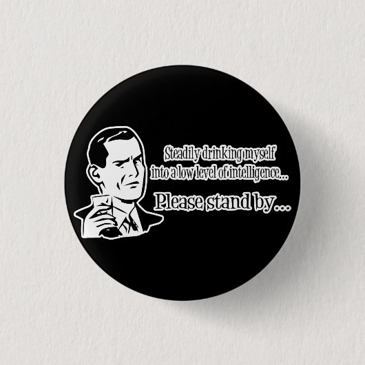 De gestaag Drink Retro Party Guy Ronde Button 3,2 Cm (Voorkant)