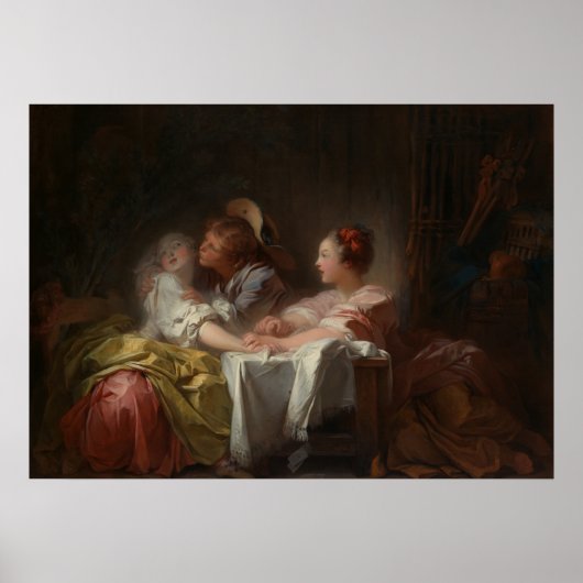 De gestolen kus - Fragonard Romantische scène Poster (Voorkant)