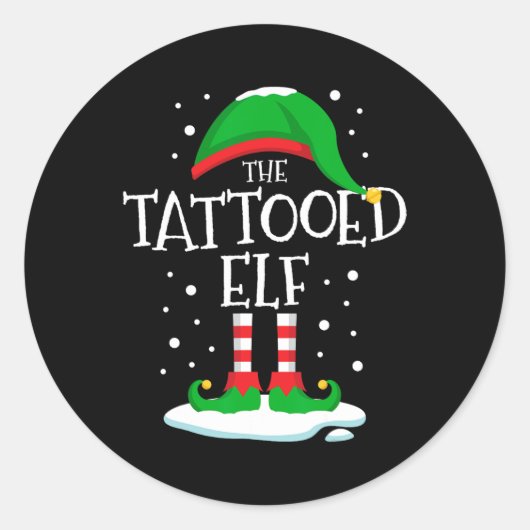 De getatoeëerde elf kerst familie bijpassende Xmas Ronde Sticker (Voorkant)