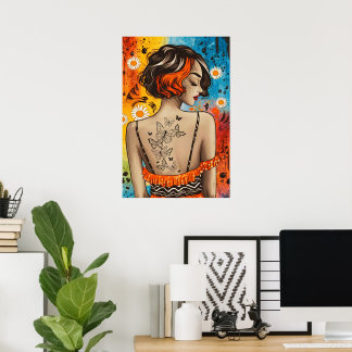 De getatoeëerde vrouw - vlinders stijgen op poster