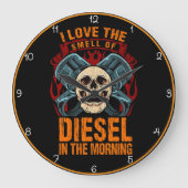 De geur van diesel" Skull Piston Grote Klok (Voorkant)