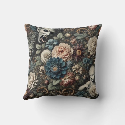 De Gevallen Kwekerij – Gotisch Bloemontwerp Kussen (Achterkant)
