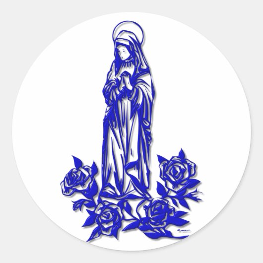 De gevlekte maagd Maria ( met blauwe rozen ) Ronde Sticker (Voorkant)