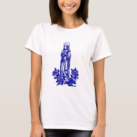 De gevlekte maagd Maria ( met blauwe rozen ) T-shirt (Voorkant)