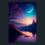 De geweldige maan en de vredige rivier poster<br><div class="desc">Op een sterrenavond schijnt de maan schitterend aan de nachtelijke hemel en verlicht de wereld eronder met zijn etherische gloed. Een vredige rivier meandert door de ongerepte wildernis, en wordt een rustige getuige van het hemelse spektakel hierboven.</div>