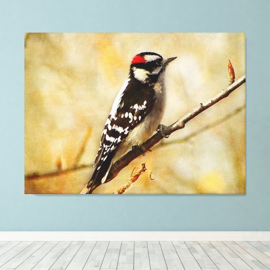 De geweven Donsachtige Specht Uitgerekte Druk van Canvas Afdruk (Insitu (Houten vloer))