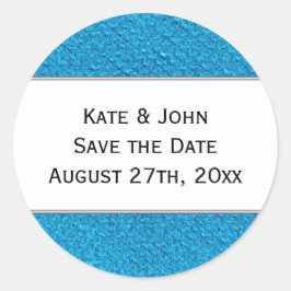 De geweven stoffenachtergrond bewaart de datum sti ronde sticker