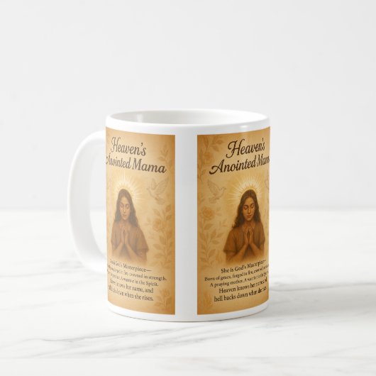De gezalfde moeder van de hemel koffiemok (Voorkant links)
