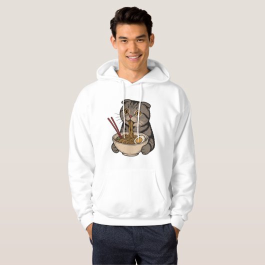 De gezellige kat slurpende noedels hoodie (Voorkant volledig)