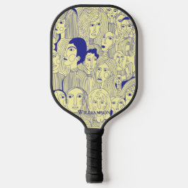 De gezichten van de kunst blauw op geel pickleball paddle