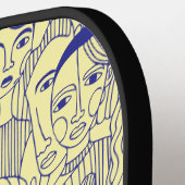 De gezichten van de kunst blauw op geel pickleball paddle (Links Detail)