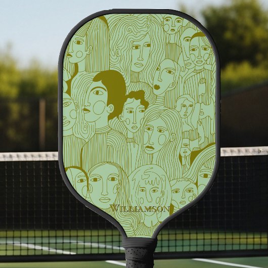 De gezichten van de Olijfkunst op Mint Green Pickleball Paddle