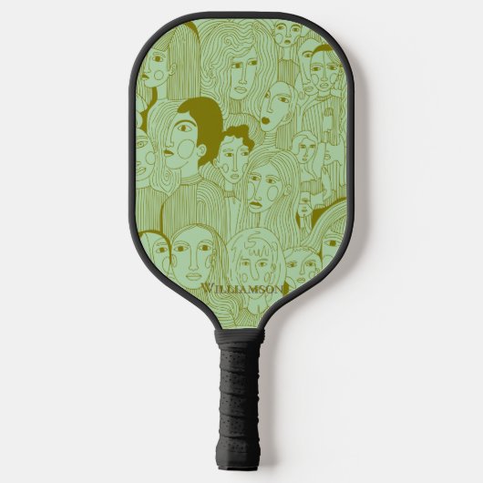 De gezichten van de Olijfkunst op Mint Green Pickleball Paddle (Achterkant)