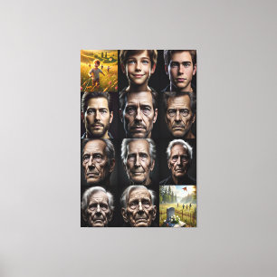 De gezichten van de tijd: een reis door het leven canvas afdruk