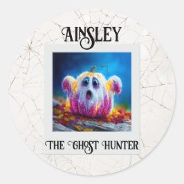 De Ghost Hunter Halloween Pumpkin Foto Ronde Sticker