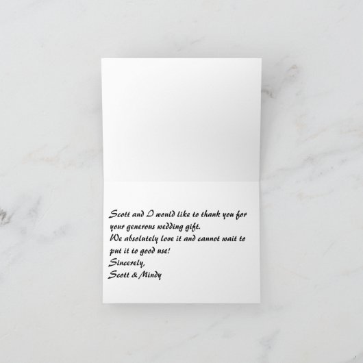 De Gift van het huwelijk "dankt u" kaardt Bedankkaart (Binnen)
