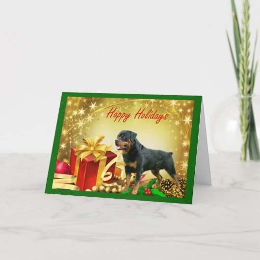 De Giften van de Kerstkaart van Rottweiler Feestdagen Kaart (Voorkant)
