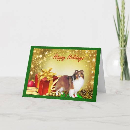 De Giften van de Kerstkaart van Sheltie Feestdagen Kaart (Voorkant)