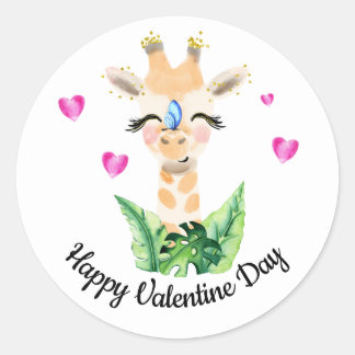 De Giraffe En De Vlinder Valentijnsticker Ronde Sticker