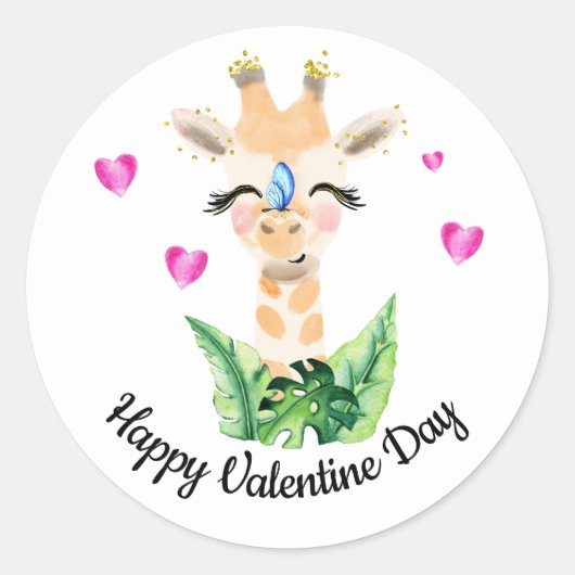 De Giraffe En De Vlinder Valentijnsticker Ronde Sticker (Voorkant)