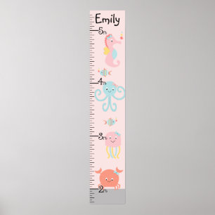 De 'Girly Ocean Life Growth Chart' houdt op 8x44! Poster