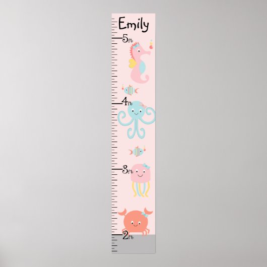 De 'Girly Ocean Life Growth Chart' houdt op 8x44! Poster (Voorkant)
