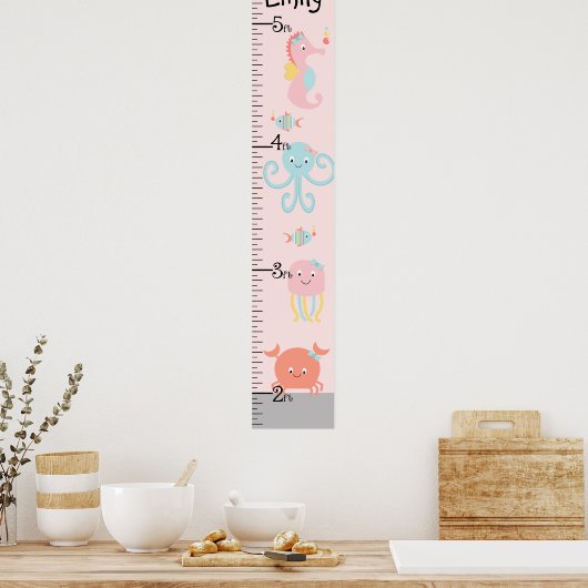 De 'Girly Ocean Life Growth Chart' houdt op 8x44! Poster (Keuken)