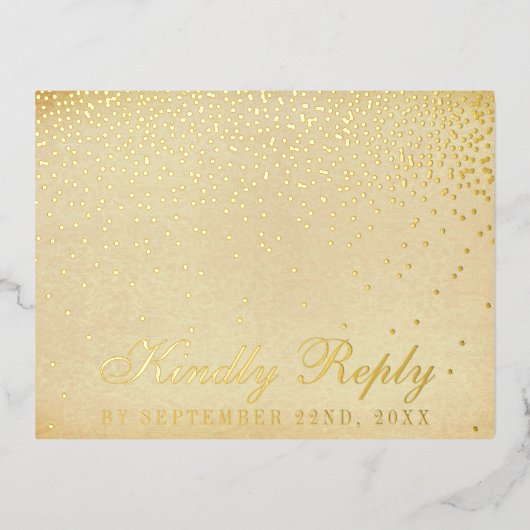 De  Glam Gold Confetti Wedding RSVP Real Folie Uitnodiging Briefkaart (Voorkant)