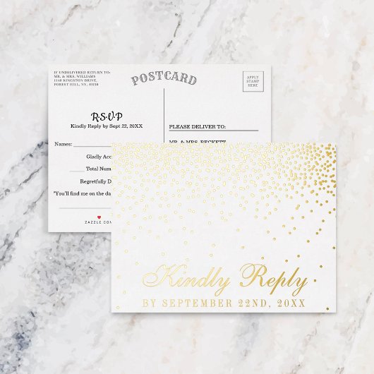 De  Glam Gold Confetti Wedding RSVP Real Folie Uitnodiging Briefkaart