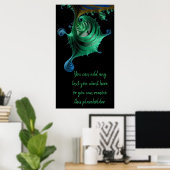 De glanzende Groene en Blauwe Fractal Drip voegen  Poster (Thuiskantoor)