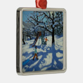 De glijbaan in de winter Bourg St. Moritz Metalen Ornament (Rechts)
