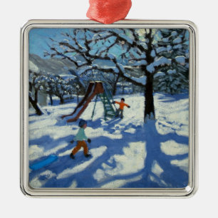De glijbaan in de winter Bourg St. Moritz Metalen Ornament