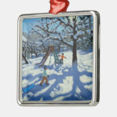 De glijbaan in de winter Bourg St. Moritz Metalen Ornament (Links)