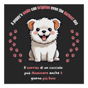De glimlach van een puppy kan zelfs de donkerste d perfect poster