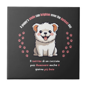 De glimlach van een puppy kan zelfs de donkerste d tegeltje