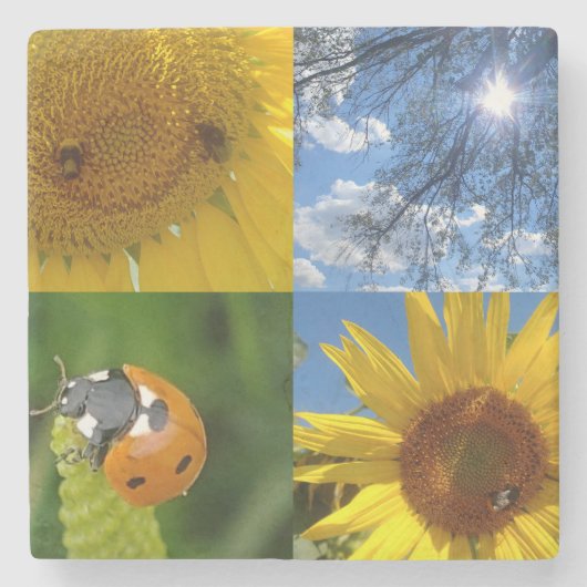 De glimlende zonnebloem stenen onderzetter (Voorkant)