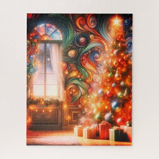 De glinsterende retro, groovy kerstboom legpuzzel (Verticaal)