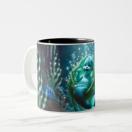 De gloeiende baby merchild tweekleurige koffiemok (Voorkant links)