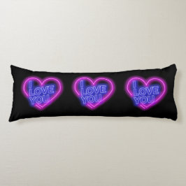 De gloeiende neon ziet roze blauwe Valentijn hart Lichaamskussen