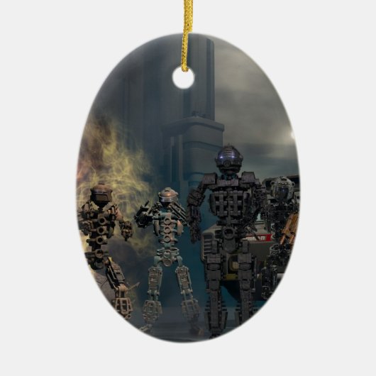 de glorieuze zeven robots b keramisch ornament (Voorkant)