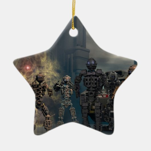 de glorieuze zeven robots b keramisch ornament (Voorkant)