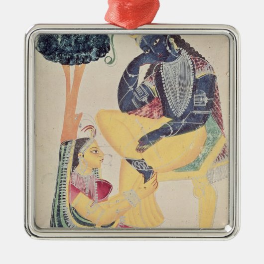 De God Krishna met zijn sterfelijke liefde, Radha Metalen Ornament (Voorkant)