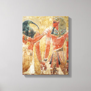 De god Thoth met Seti I in de Tomb van Seti Canvas Afdruk
