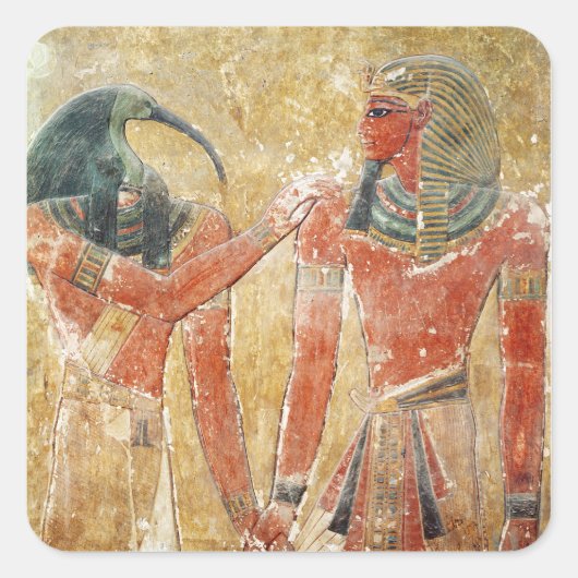 De god Thoth met Seti I in de Tomb van Seti Vierkante Sticker (Voorkant)