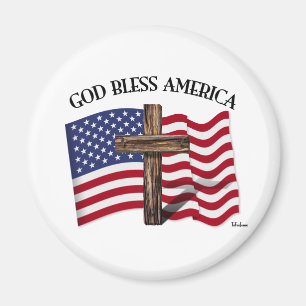 De GOD ZEGENT AMERIKA met ruw kruis & de vlag van Magneet