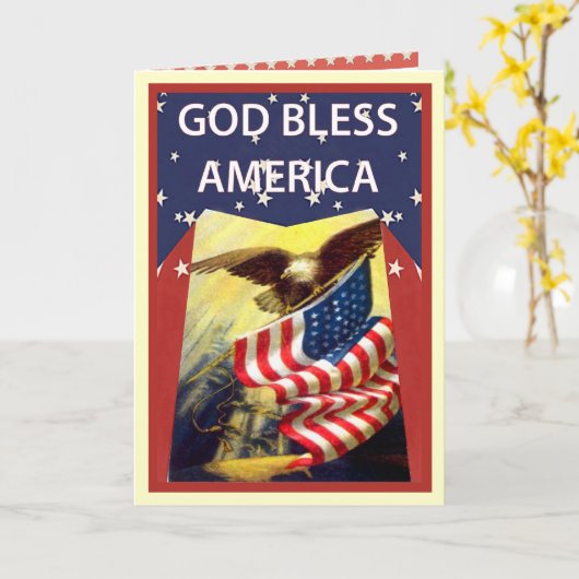 De god zegent Amerika, vlag en kale adelaar Kaart (Gele Bloem)