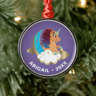 De Goddelijke Eenhoorn Maan en wolken Metalen Ornament