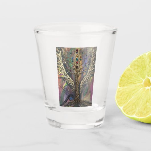 De goddelijke levensboom hemelse vleugels en juwel shot glas (Voorkant)