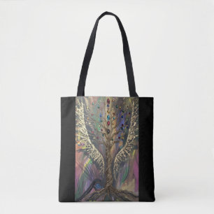 De goddelijke levensboom hemelse vleugels en juwel tote bag