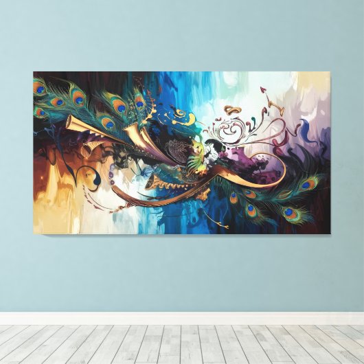 De Goddelijke Symfonie: Krishna's Melodie van Kleu Canvas Afdruk (Insitu (Houten vloer))
